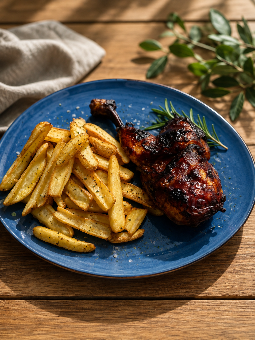Medio pollo con patatas